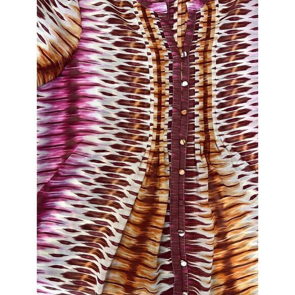 CHICO'S Ikat Tunic Top Semi-Sheer  3/4 Sleeve Button Blouse - Size 1 Small - Picture 2 of 11